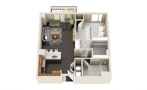 Floor plan for 1 bed, 1 bath, 798 sqft